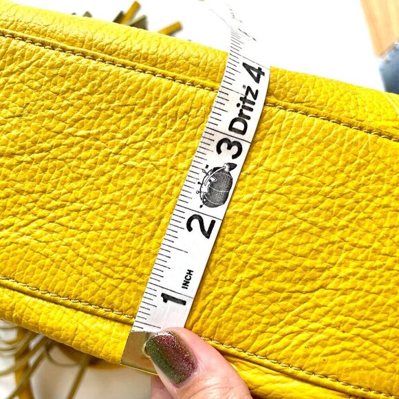 Alberta Di Canio Fringe Shoulder Bag Pebbled Leather Yellow Boho Western Hippie - Picture 13 of 16